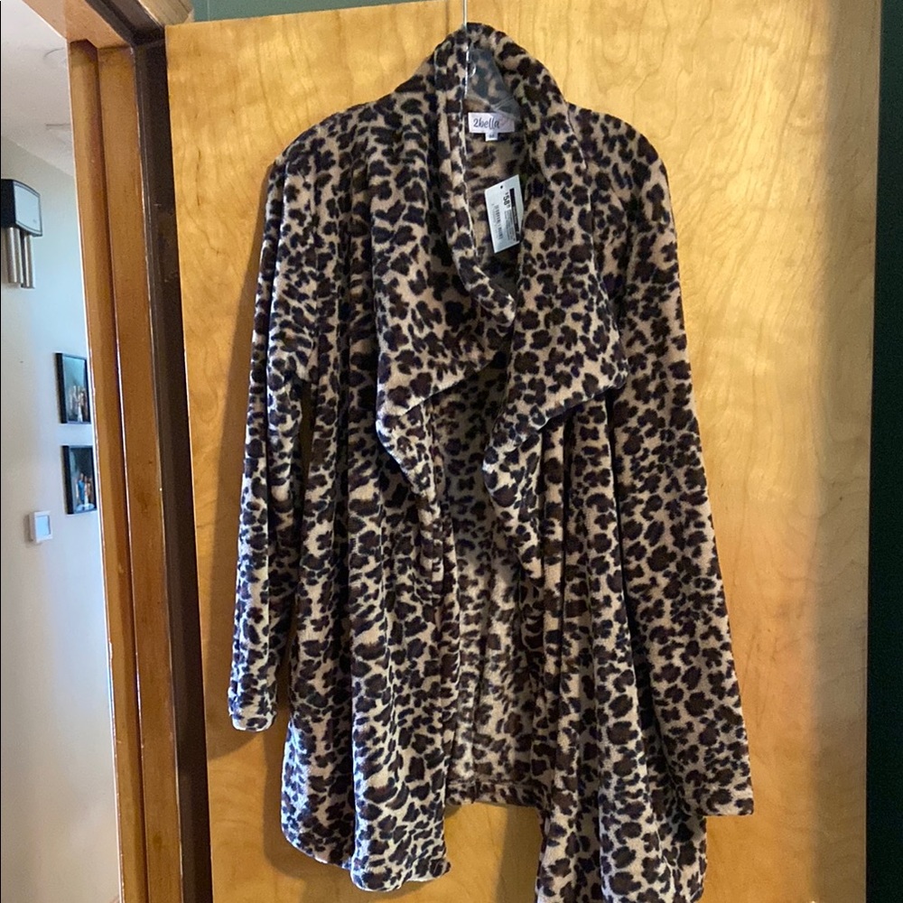 Brown and Black Teddy Jacket with Leopard Print